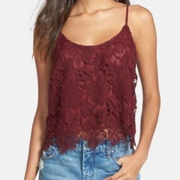 Astr Tops - ASTR Cropped Burgundy Lace Top - Small